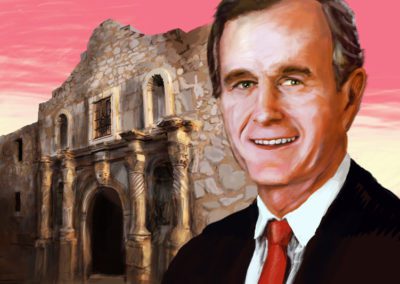 Digital Illustration: George Bush in front of the Alamo